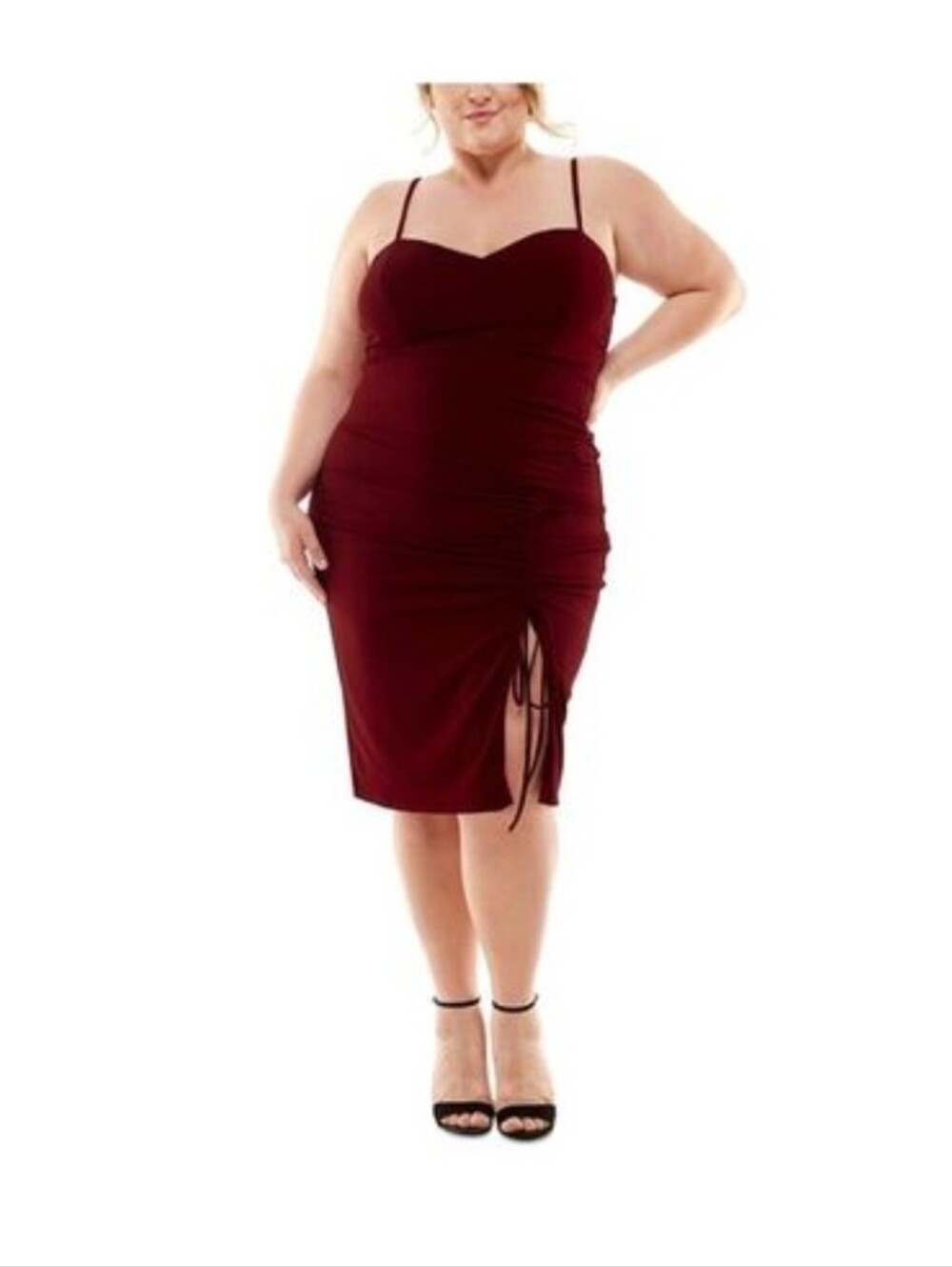wine ruched midi dress Women's Plus Wine Ruched Chiffon Drape Midi Dress